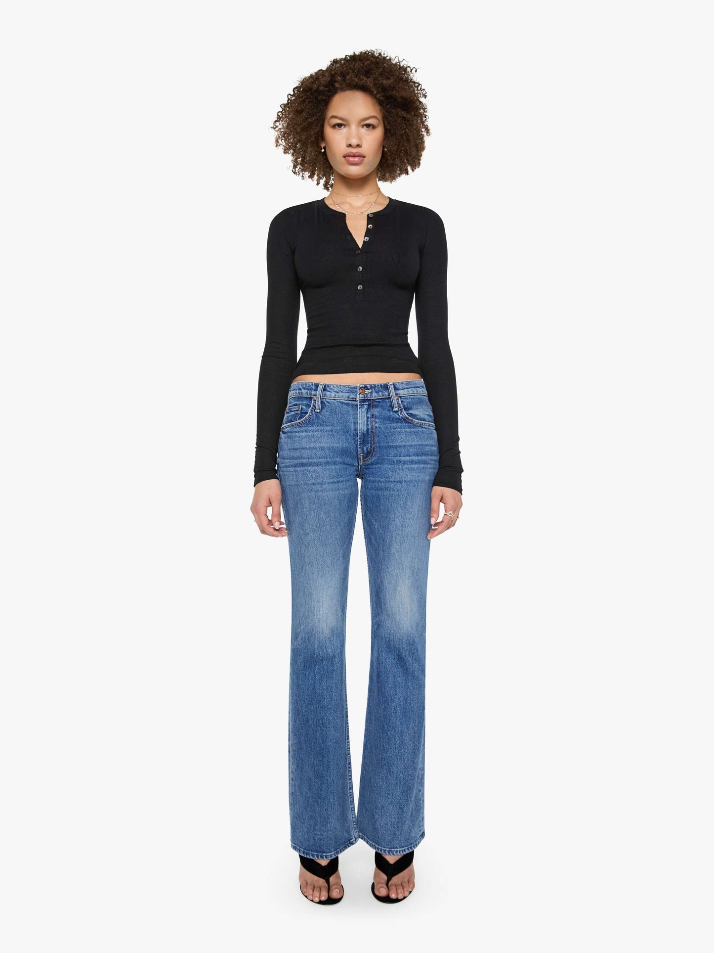 Eterne Long Sleeve Henley Top - Black