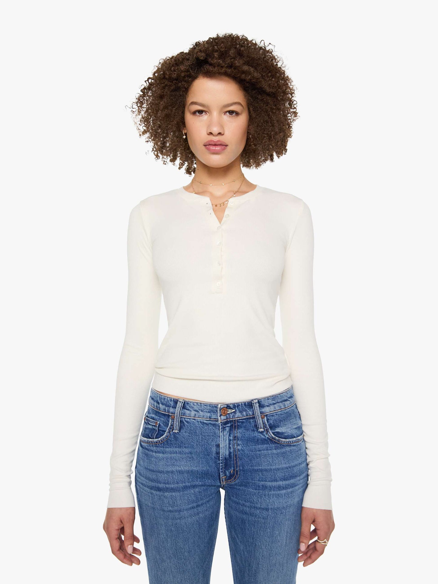 Eterne Long Sleeve Henley Top - Cream