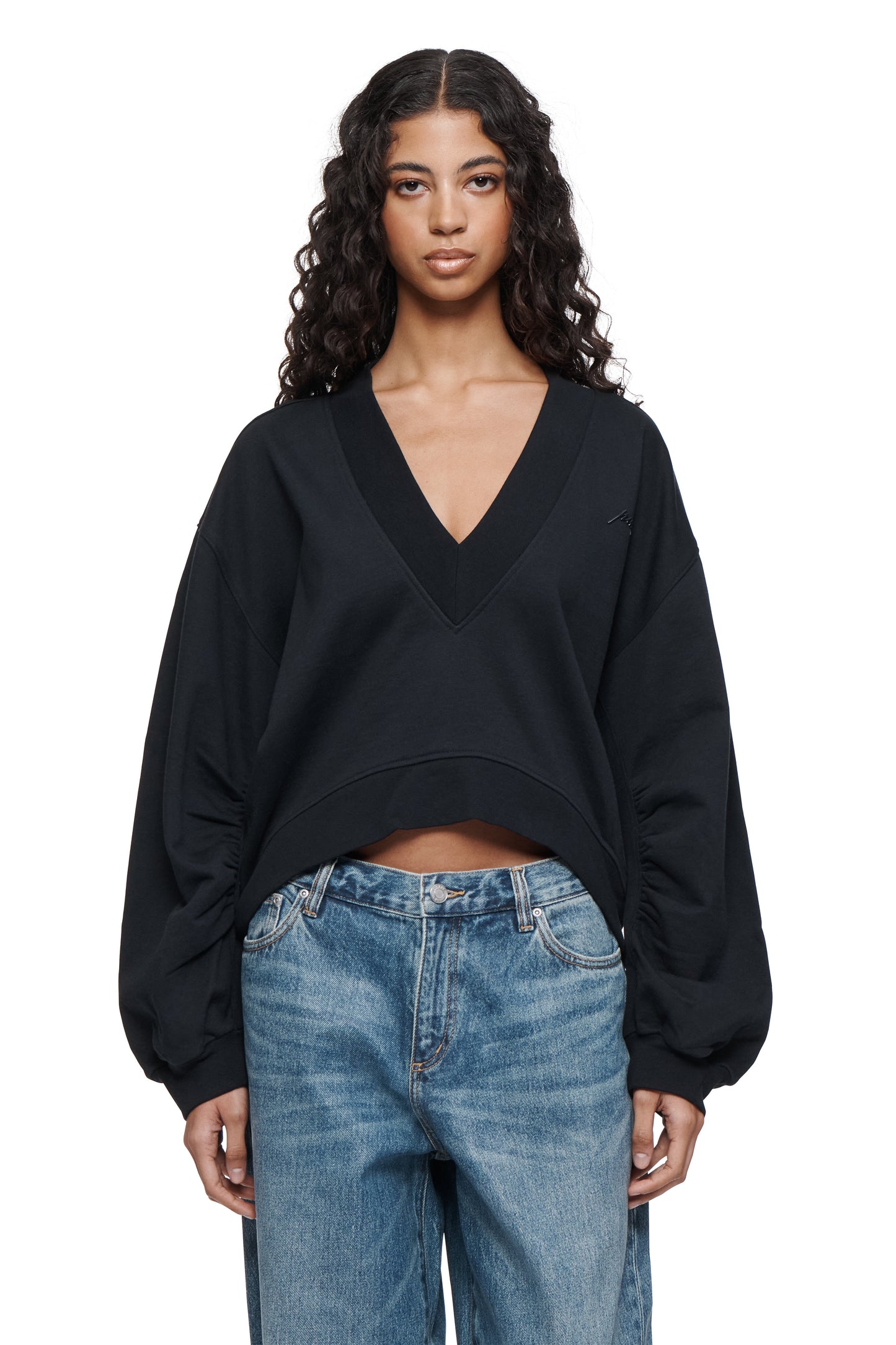 Script Oversized V Neck Top