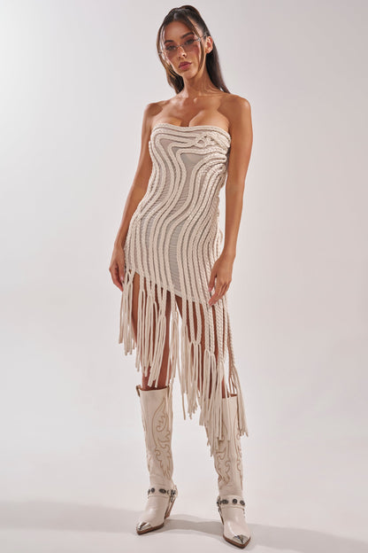 ALL OVER THE PLACE BRAIDED MIDI DRESS IN IVORY