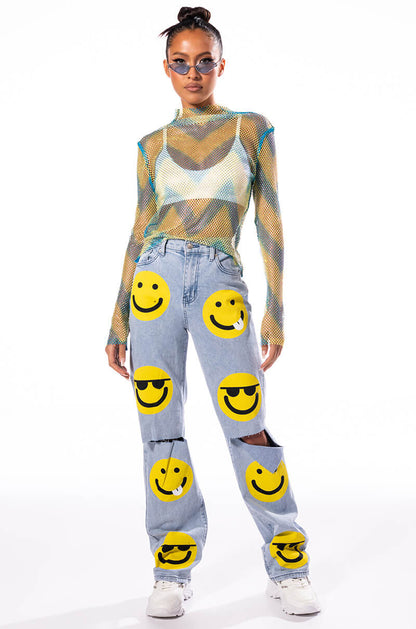 ALL ABOUT SMILES HIGH RISE STRAIGHT JEANS