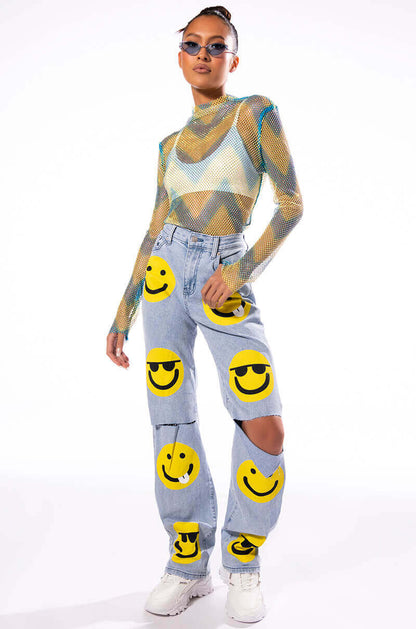 ALL ABOUT SMILES HIGH RISE STRAIGHT JEANS