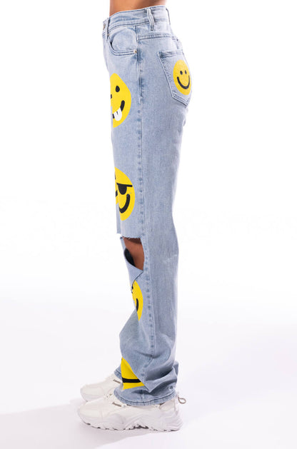 ALL ABOUT SMILES HIGH RISE STRAIGHT JEANS