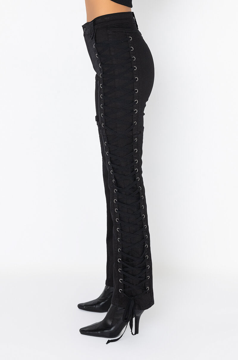 ALL AROUND ME LACE UP STRAIGHT JEANS