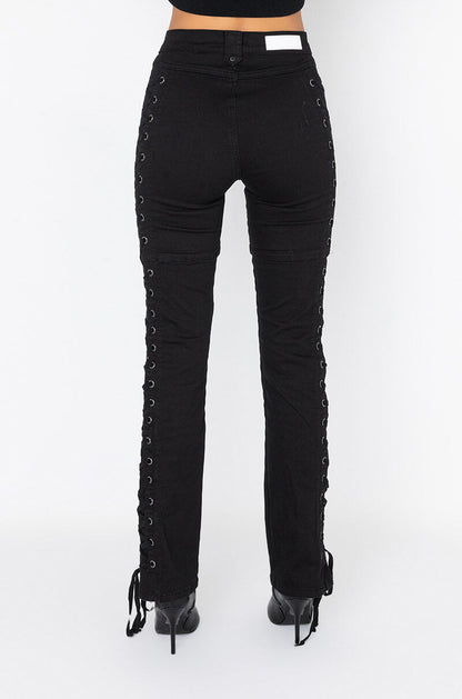 ALL AROUND ME LACE UP STRAIGHT JEANS
