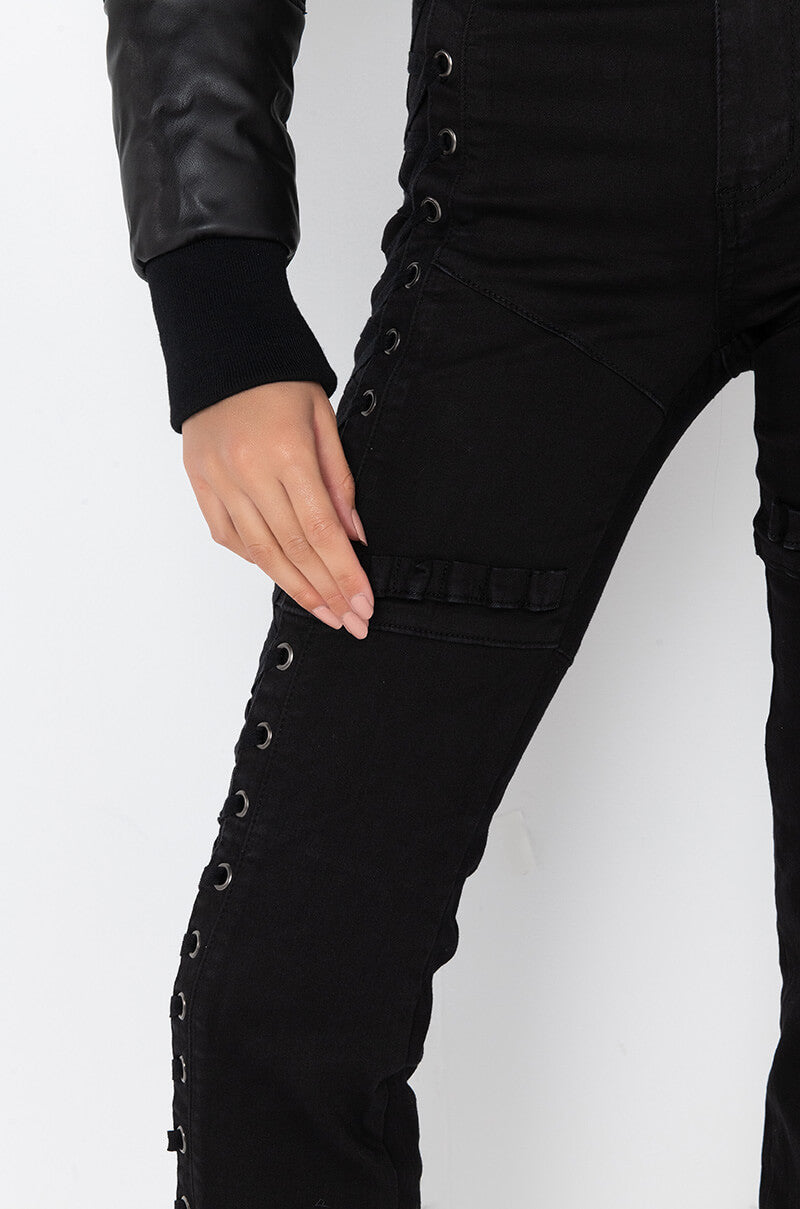 ALL AROUND ME LACE UP STRAIGHT JEANS