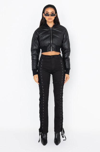 ALL AROUND ME LACE UP STRAIGHT JEANS