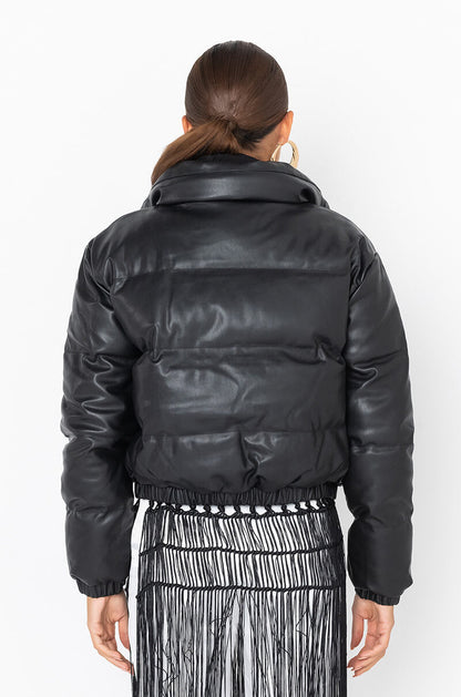 ALL BLACK PLEATHER PUFFER JACKET