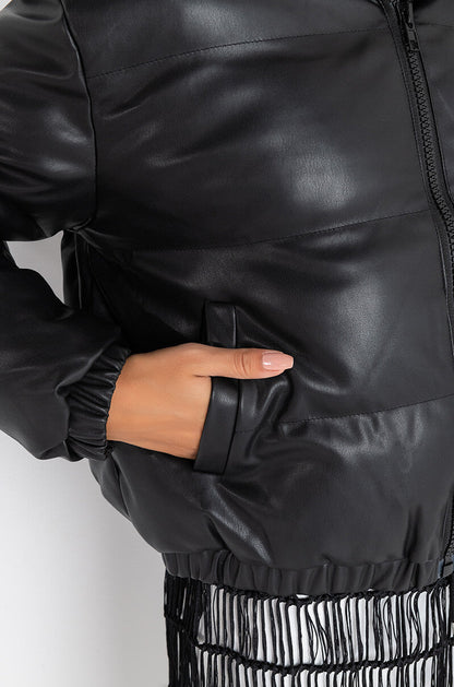 ALL BLACK PLEATHER PUFFER JACKET