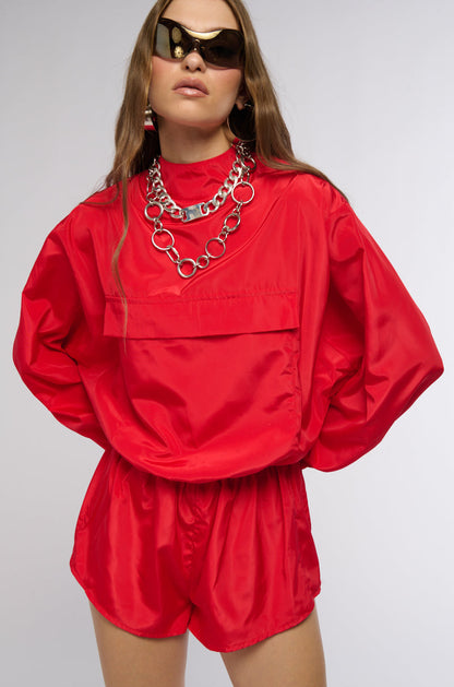 ALL DAY ERRANDS LIGHT WEIGHT ROMPER IN RED