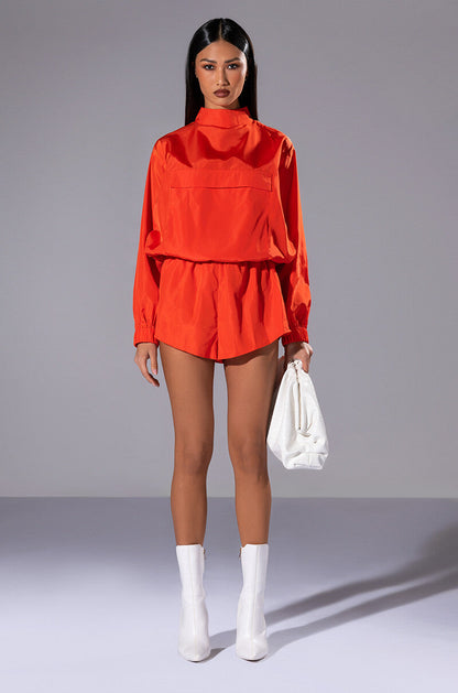 ALL DAY ERRANDS LIGHT WEIGHT ROMPER IN ORANGE