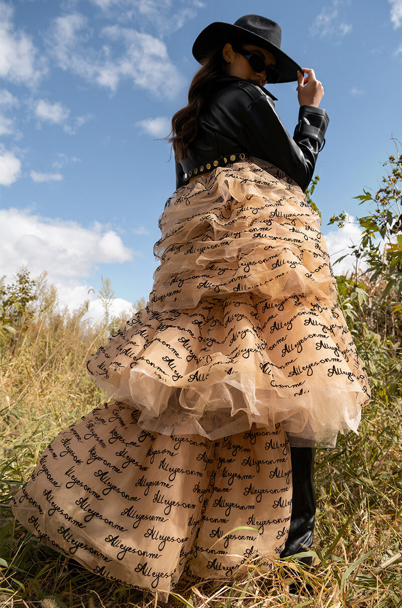 ALL EYES ON ME HIGH LOW TULLE DRESS LIGHT BROWN