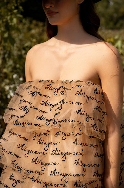 ALL EYES ON ME HIGH LOW TULLE DRESS LIGHT BROWN