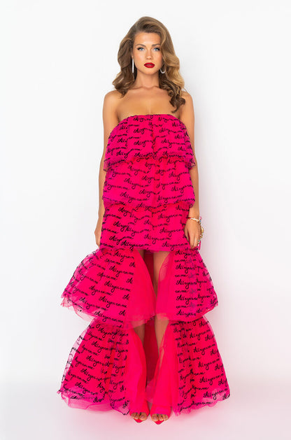 ALL EYES ON ME HIGH LOW TULLE DRESS PINK MULTI