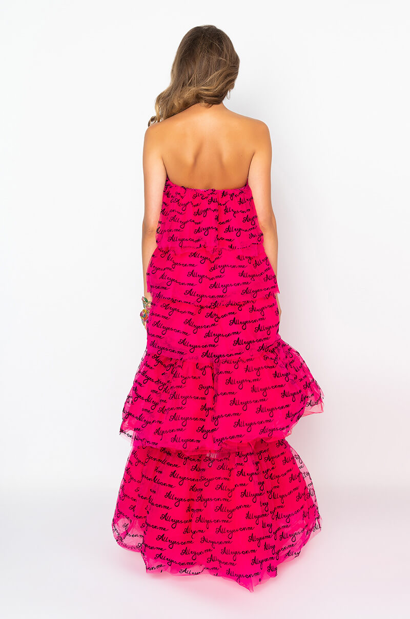 ALL EYES ON ME HIGH LOW TULLE DRESS PINK MULTI