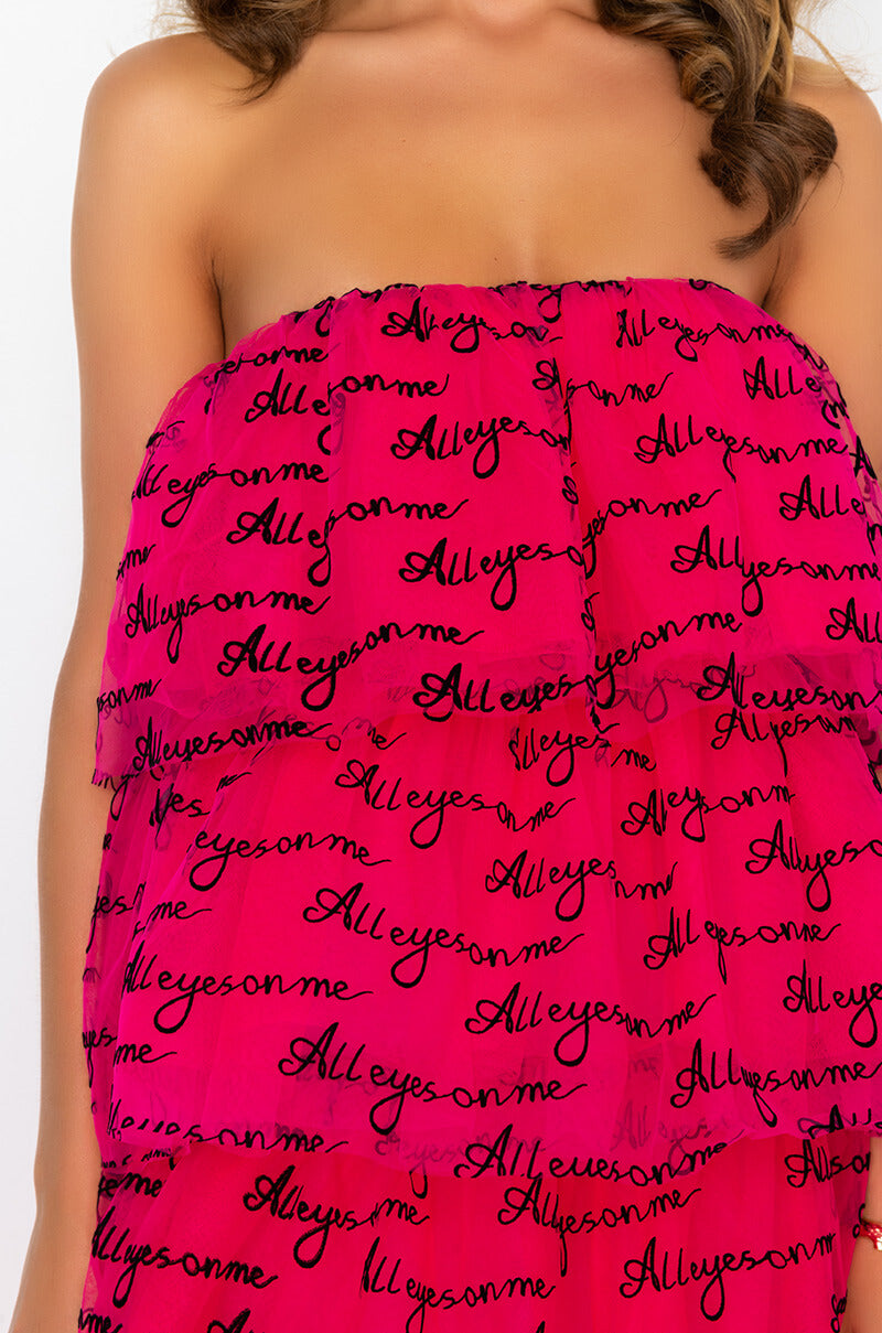 ALL EYES ON ME HIGH LOW TULLE DRESS PINK MULTI
