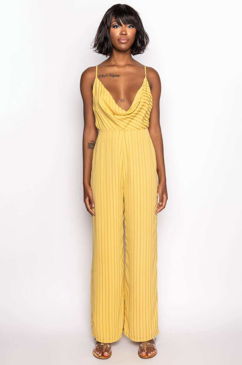 ALL IN STRIPES COWL NECK JUMPSUIT