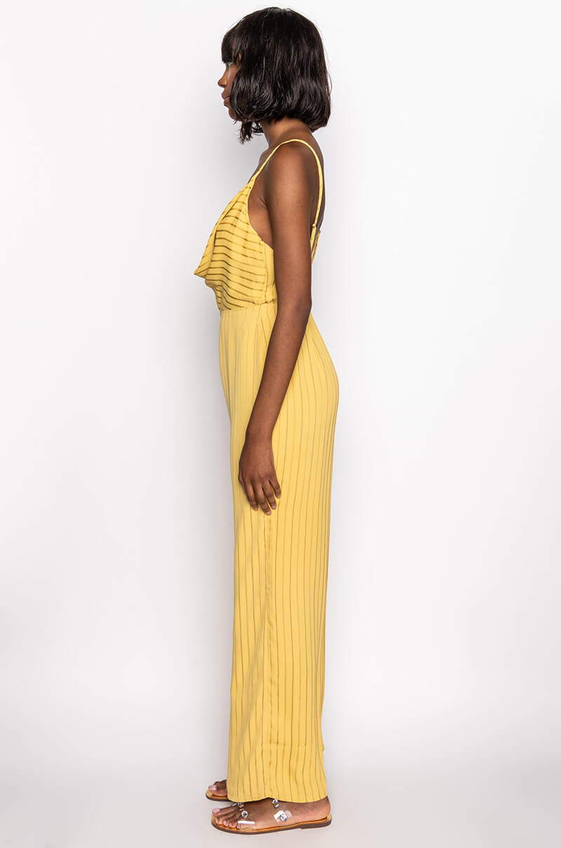 ALL IN STRIPES COWL NECK JUMPSUIT
