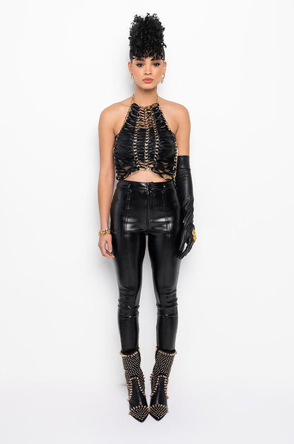 ALL LACED UP CHAIN HALTER TOP
