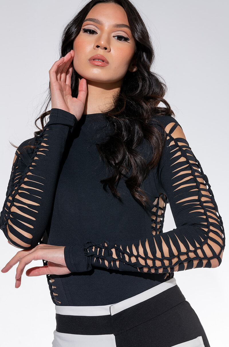 ALL THE CUTOUTS SNATCHED BODYSUIT BLACK