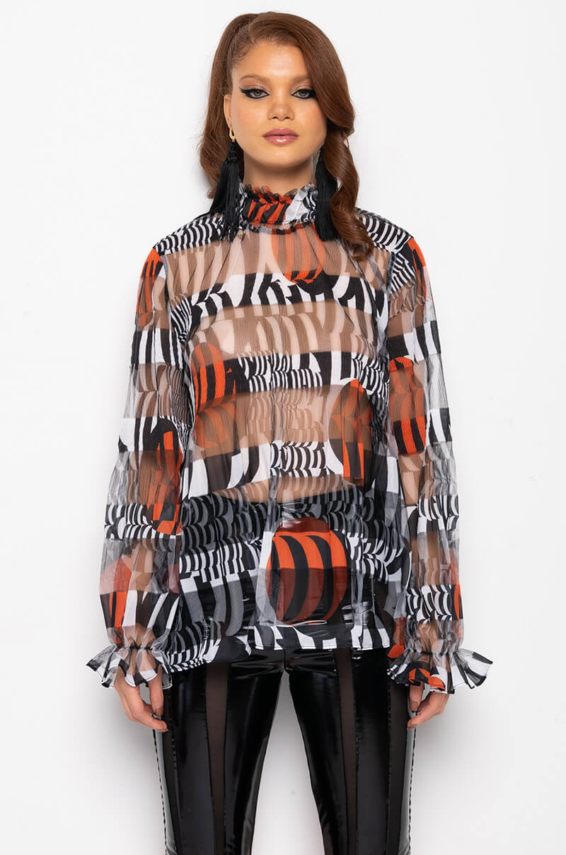 ALL THE LOVE YOU NEED SHEER BLOUSE BLACK MULTI