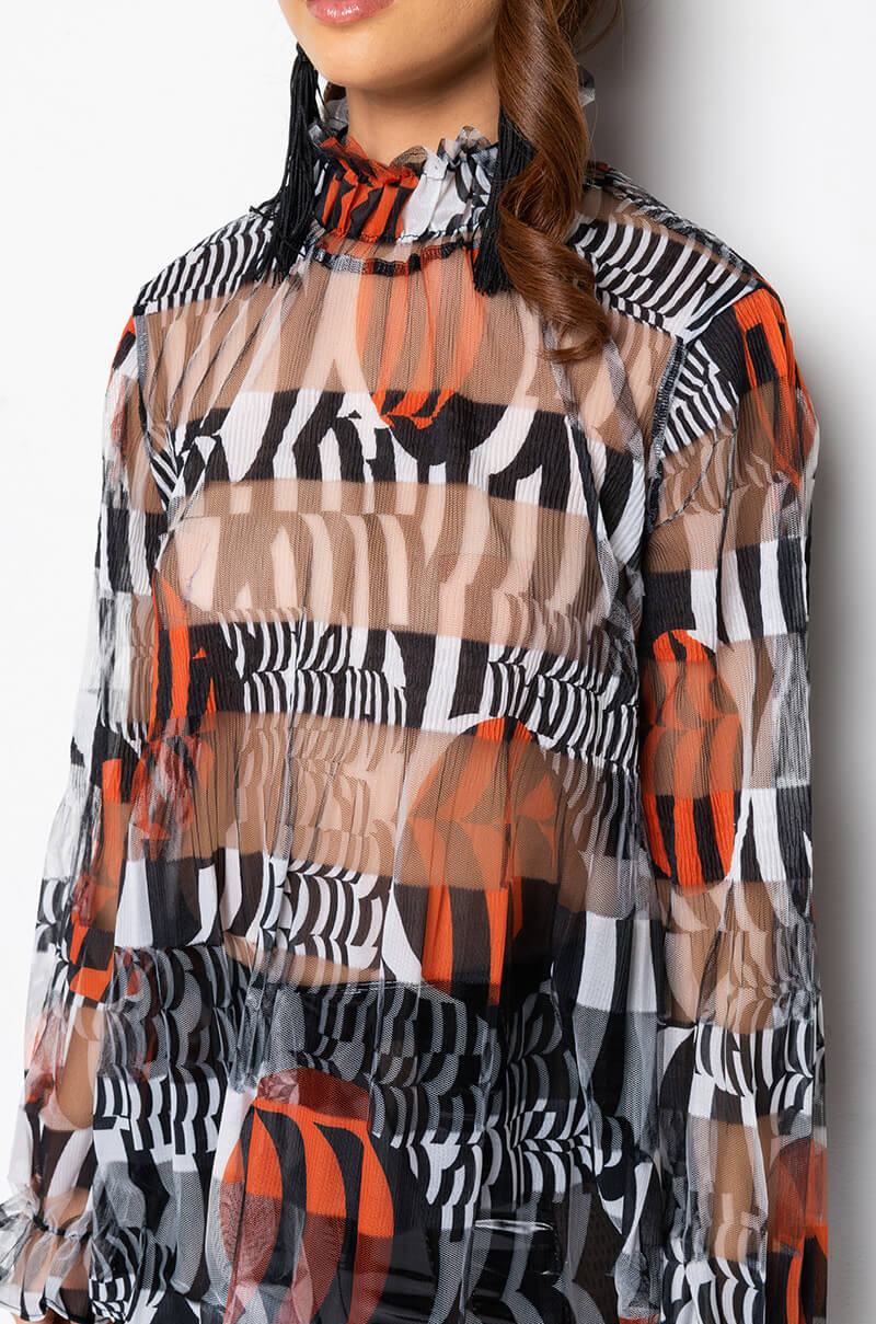 ALL THE LOVE YOU NEED SHEER BLOUSE BLACK MULTI