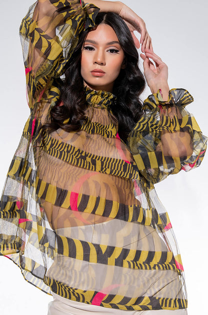 ALL THE LOVE YOU NEED SHEER BLOUSE YELLOW MULTI