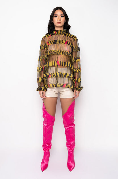 ALL THE LOVE YOU NEED SHEER BLOUSE YELLOW MULTI