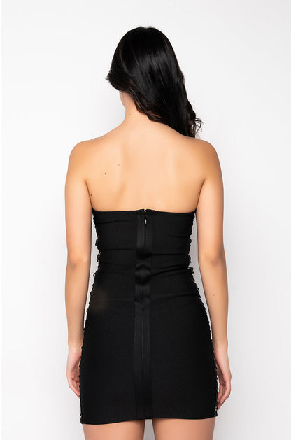ALL THE RIGHT PLACES BANDAGE MINI DRESS BLACK