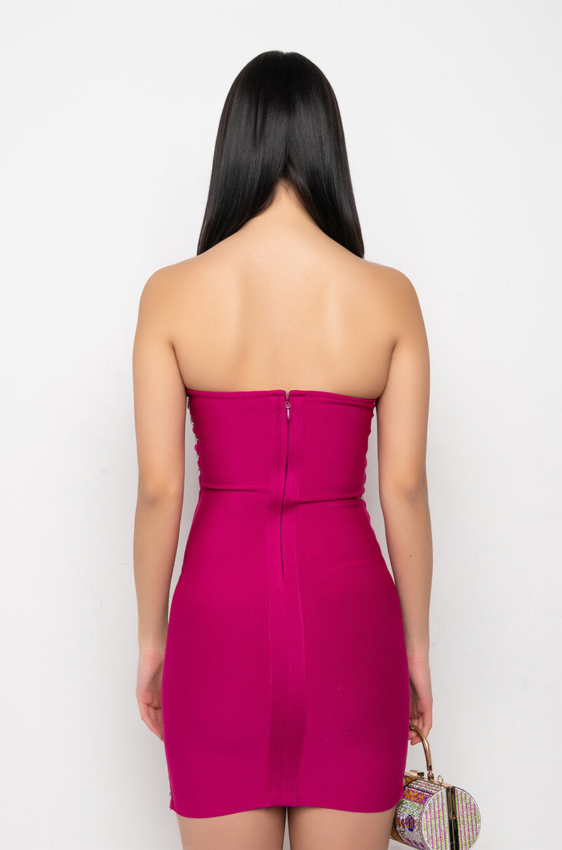 ALL THE RIGHT PLACES BANDAGE MINI DRESS DARK PINK