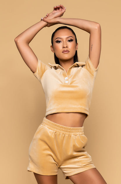 ALL UP IN YOUR FEELINGS DROPPED POLO SHIRT BEIGE