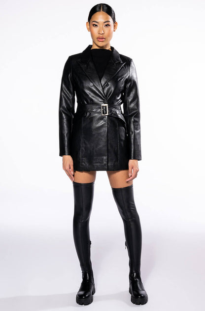 ALL YOU NEED PU BLAZER WITH BELT