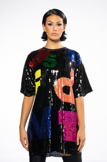 ALPHABET SEQUIN COVERED TSHIRT