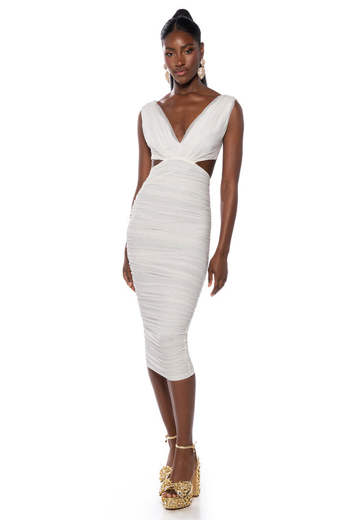 ALWAYS A SLAY THIS WAY LOW V NECK MIDI DRESS