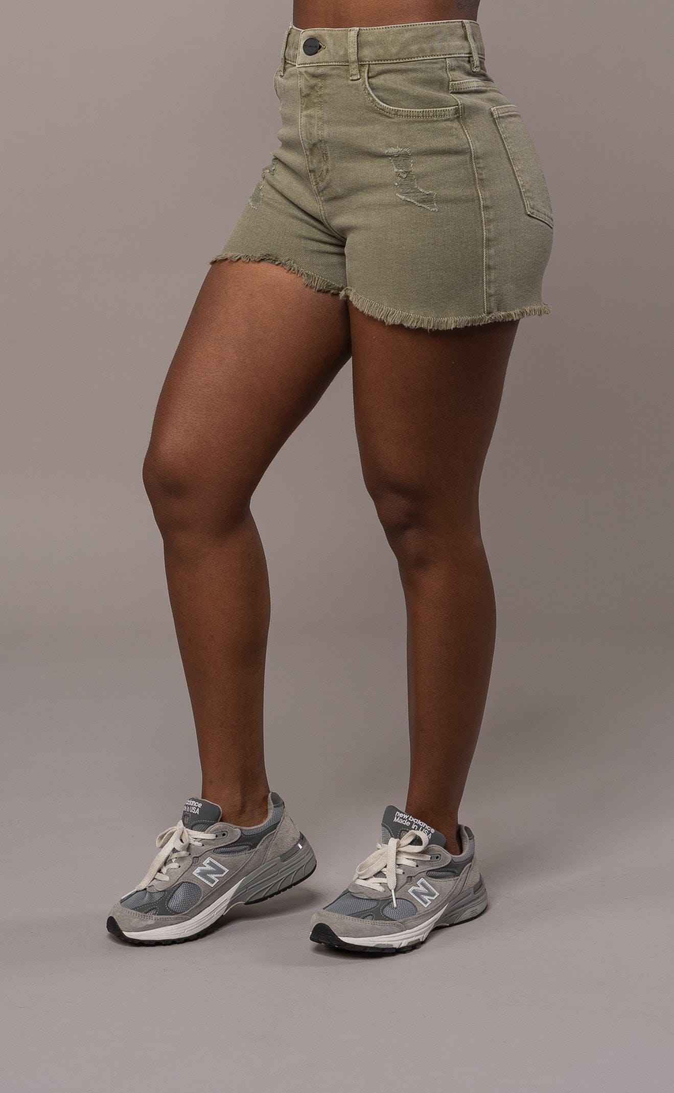 Womens Pastel Fitjeans Ripped Shorts - Khaki