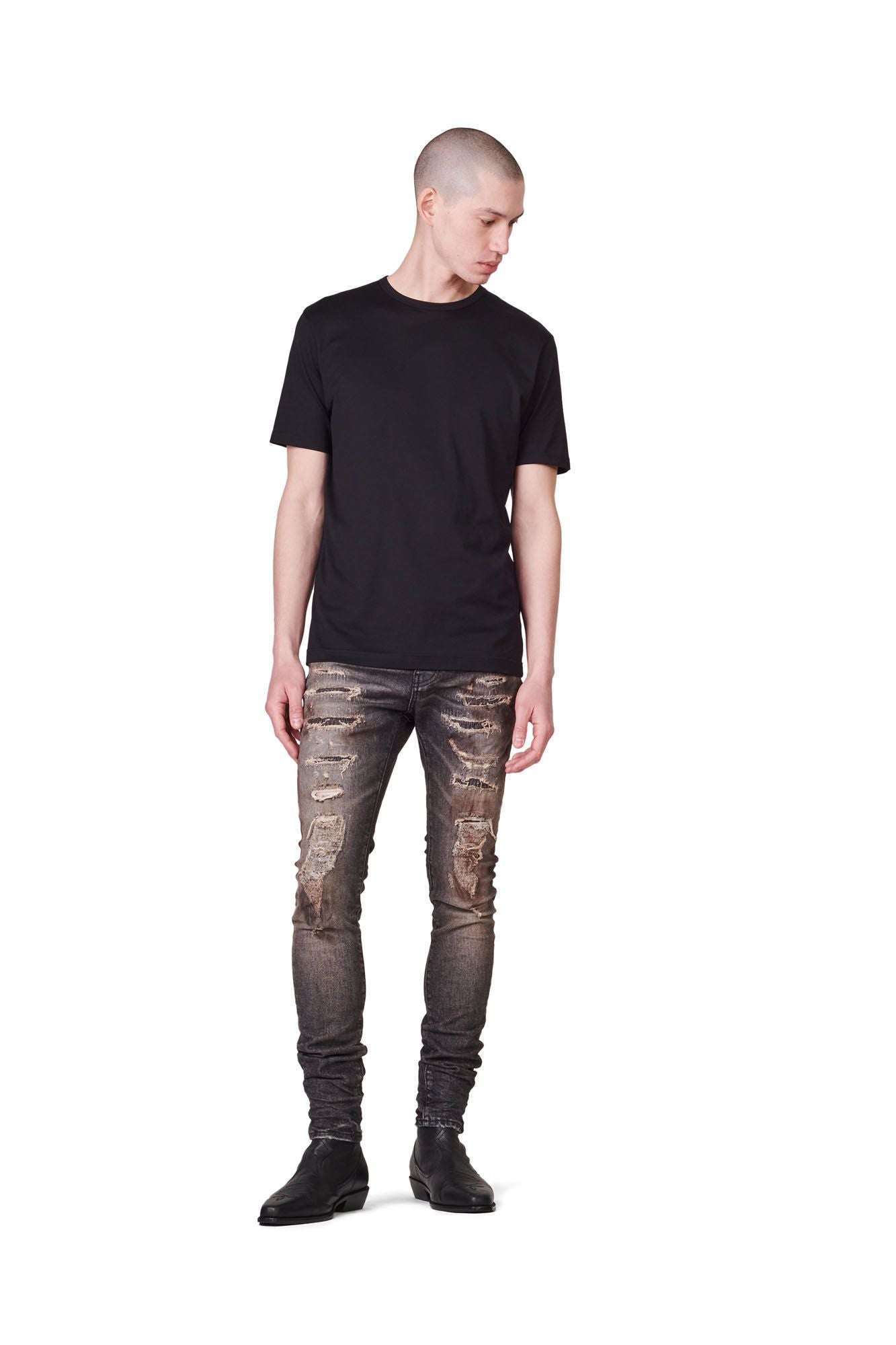 P001 LOW RISE SKINNY JEAN - Tinted Black Repair
