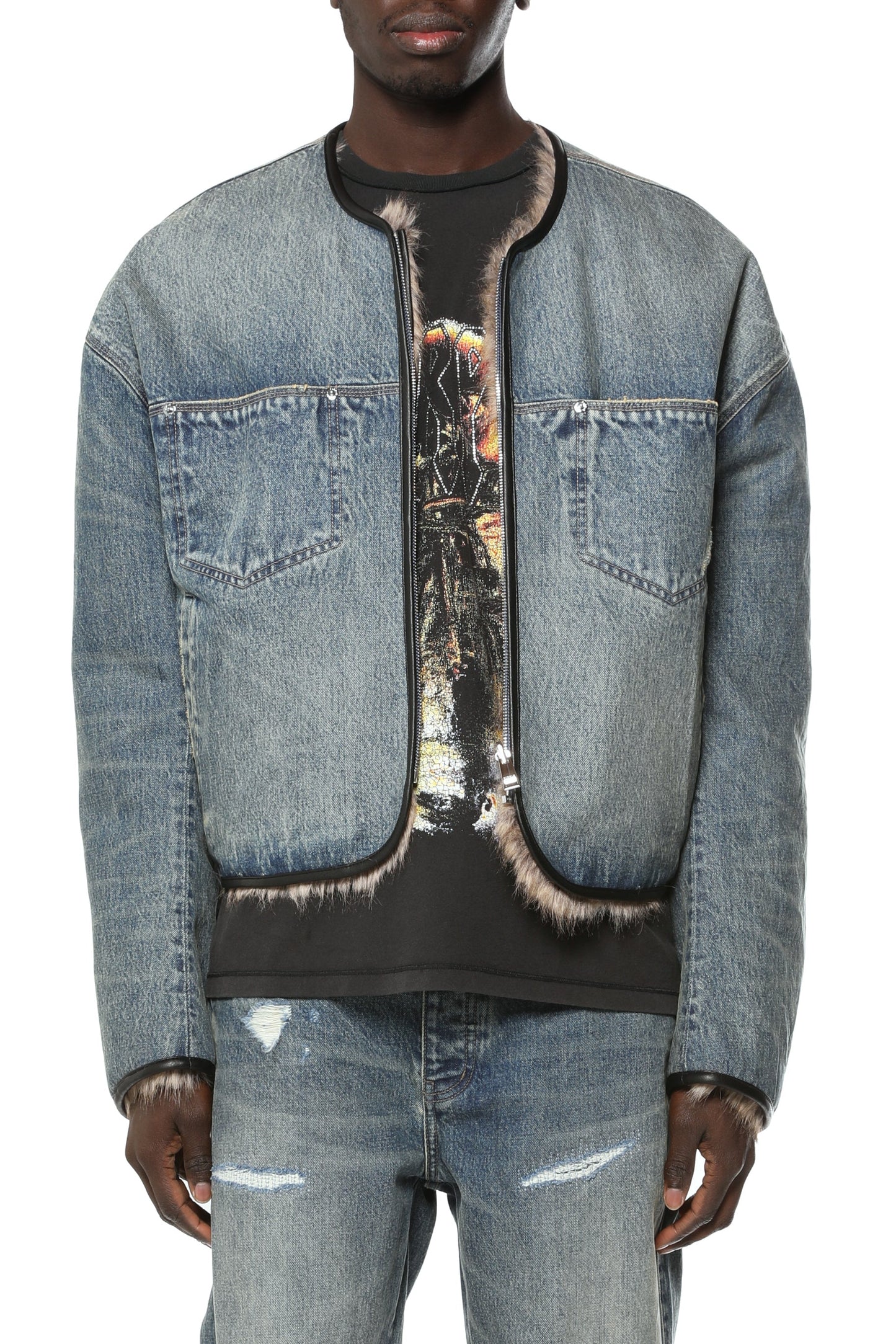 Reversible Fur Denim Jacket
