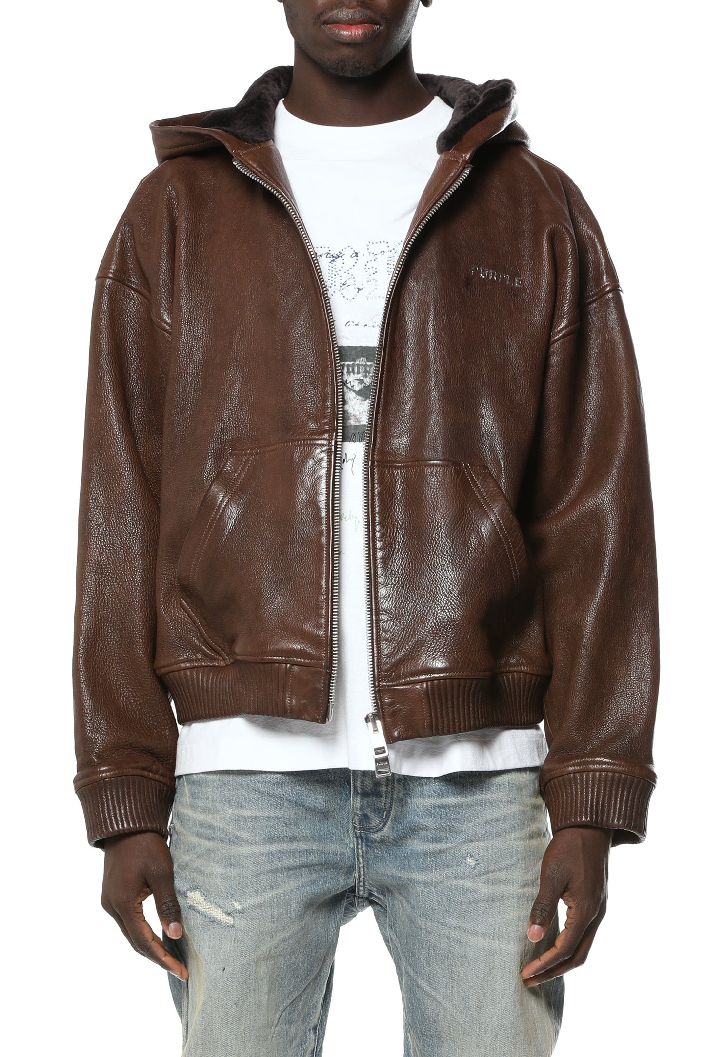 Washed Leather Hoodie